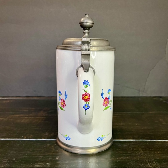 Tin Hinged Lid German Stein Marked Erbo Zinn On Back Front Inscription 125 Yr - Picture 3 of 15